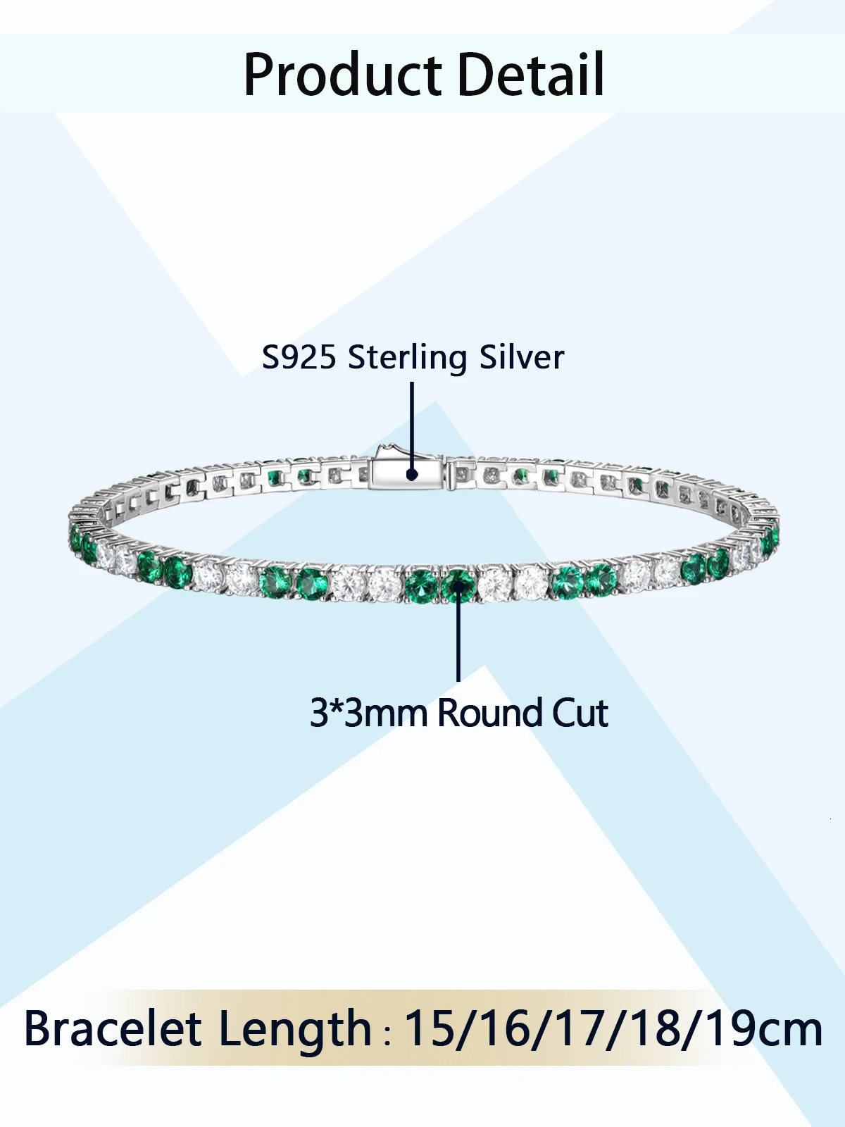 TYYL Full 3MM D Color Green White Lab Grown Emerald Tennis Bracelet for Men Women S925 Silver All Diamond Link Bangle 241214