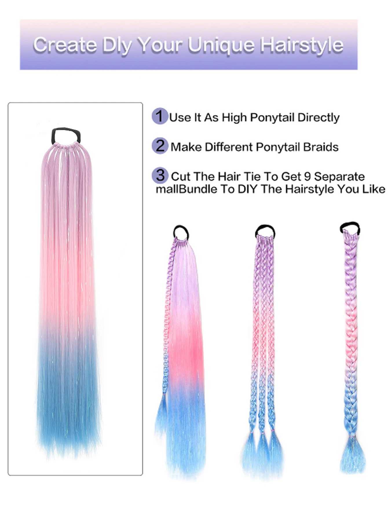 28Inch Synthetic Hair Ponytail Hair Extensions With Hair Shiny Hair Ponytail Extension For Braiding Hair On Hair Tie Loose HaXJ241221