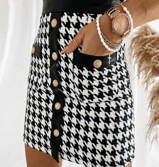 Fashion Short Skirt for Women Ele High Waist Houndstooth Print Pockets Cargo Mini Skirt Fe Sexy Bodycon A-line SkirtsXJ241221