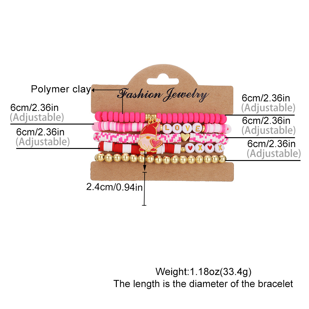 Valentine's Day Pink Heart Charm Elastic Bracelet with Soft Clay Beads 2025 Fashion Letter Jewelry Set Party Birthday Gifts