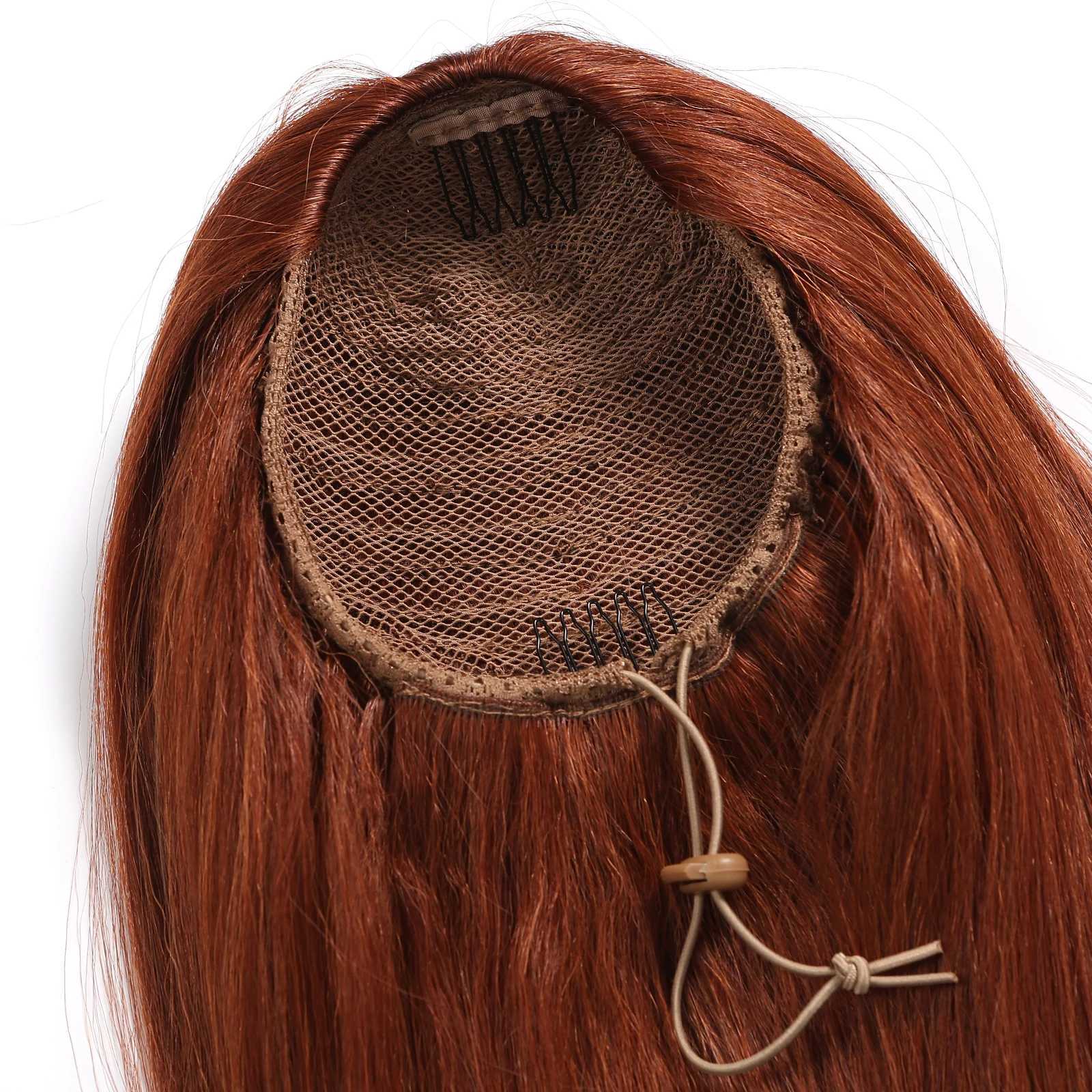 Long Wavy Synthetic Ponytail Orange Brown Natural Wavy Drawstring Hair Extensions for Women Daily Party Use Ponytail WigsXJ241221
