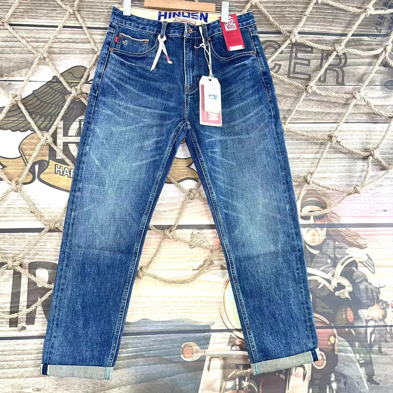 Autumn Winter Heavyweight Red Selvedge Stretch Denim Jeans for Men High Quality Vintage Straight Tapered Pants Y2k Youth Male 241220