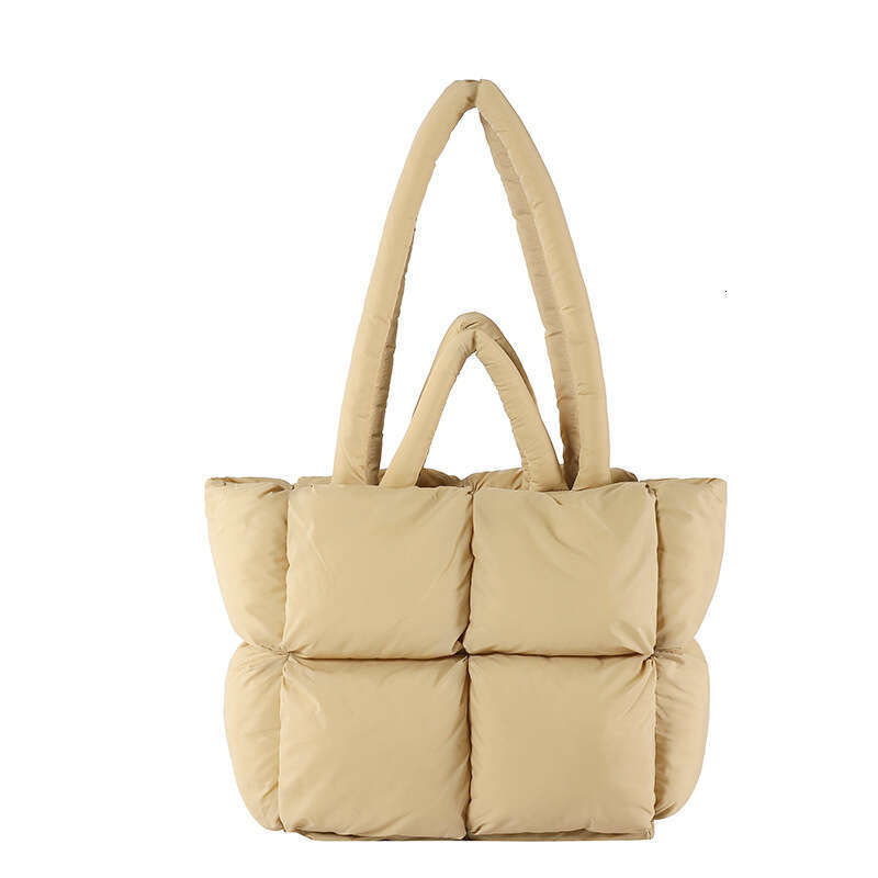 Down jacket, handbag, 2024 new style, women's grid filled cotton shoulder bag, fashionable and simple tote bag