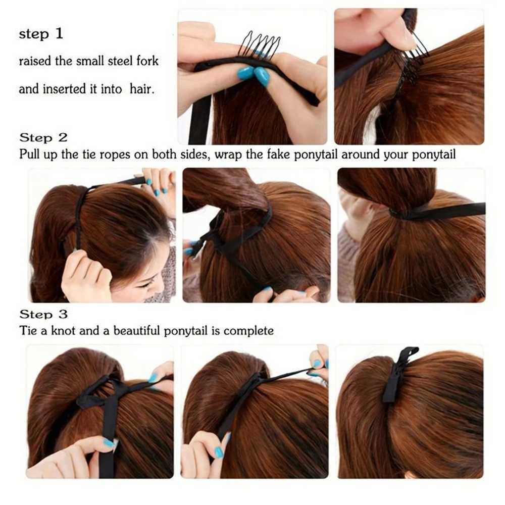 85cm Synthetic Ponytail Long Straight Black Pony Tail Hair Extensions Heat Resistant Horsetail Hairpiece For WomenXJ241221
