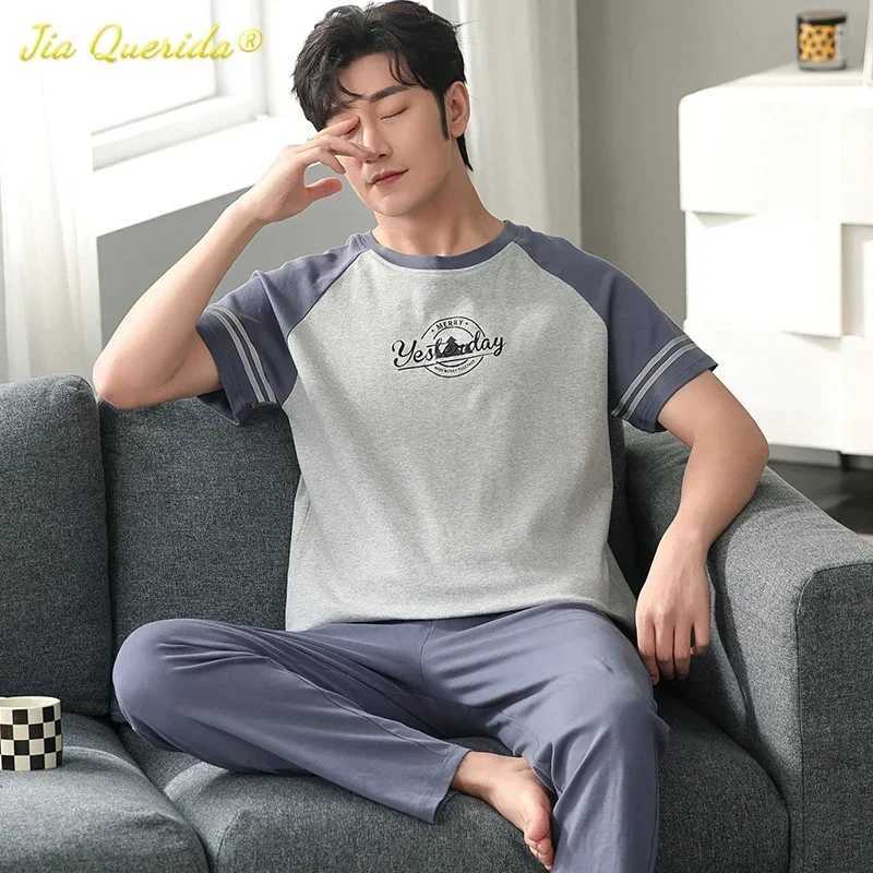 SUKAE Elegant Mens Sleepwear Summer Knitted Cotton Casual Sleepwear Mens O-neck Short sleeved Pants Sleepwear Set W241221