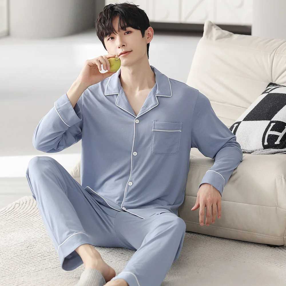 Autumn pajama set mens long sleeved Modal cotton thin teenage mens large-sized spring dress mens pajama set W241221