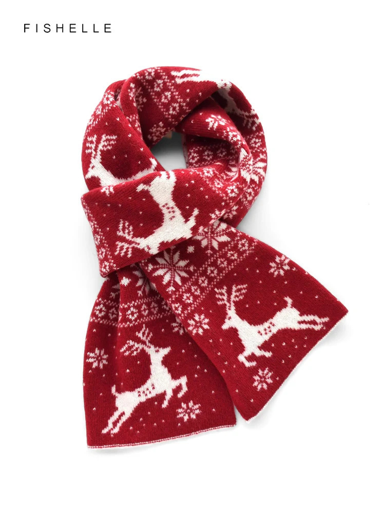 Christmas Scarf Fashion Gifts Red Green Elk Snowflake Autumn Winter Knitted Wool Warmth Year Scarves For Adults Kids 241220