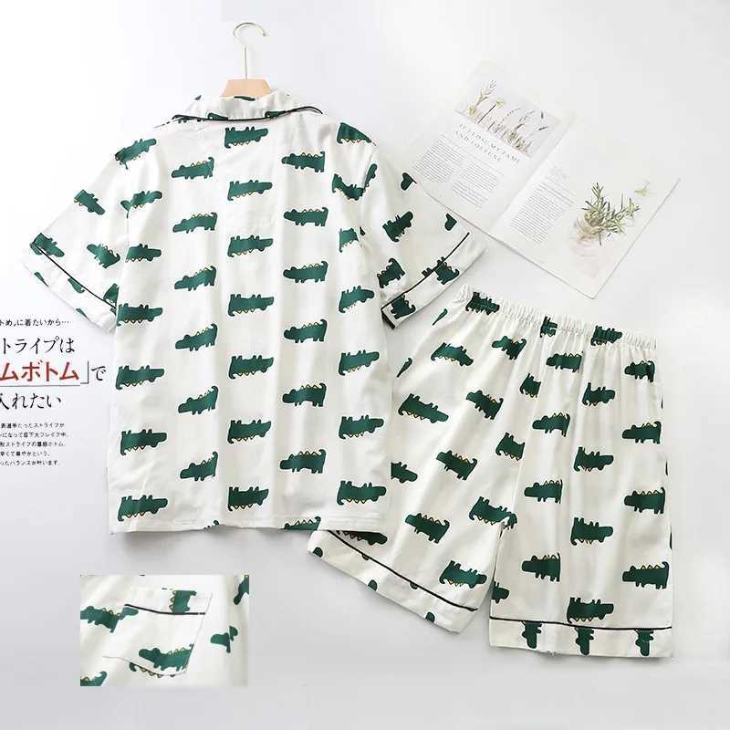100% cotton pajama set for men cute bear summer short sleeved fashionable crocodile pajama sewing hombre W241221
