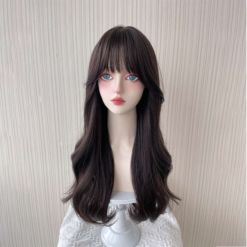 Wig Women's New Lazy Long Curly Hair, Upgraded Seam, Air Bangs, Large Wave Hair Cover