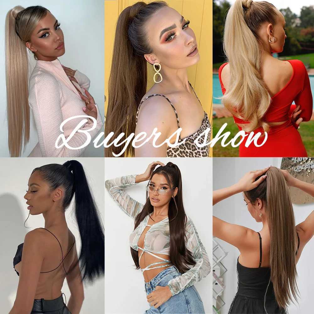 MyDiva 22Inch Long Straight Ponytail Hair Synthetic Extensions Heat Resistant Hair Wrap Around Pony Hairpiece for WomenXJ241221