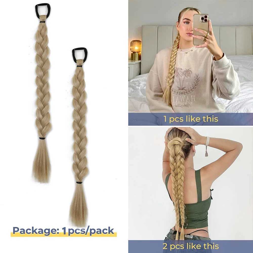 Synthetic Long Twist Braid Ponytail Extensions With Rubber Band 24 Inch Boxing Braided Hair Extensions For Women Daily UseXJ241221