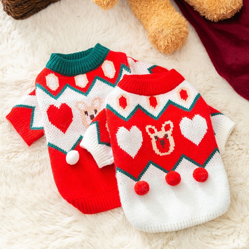 Autumn and winter dog clothes, New Year's Christmas teddy bear pullover sweater, New Year pullover sweater