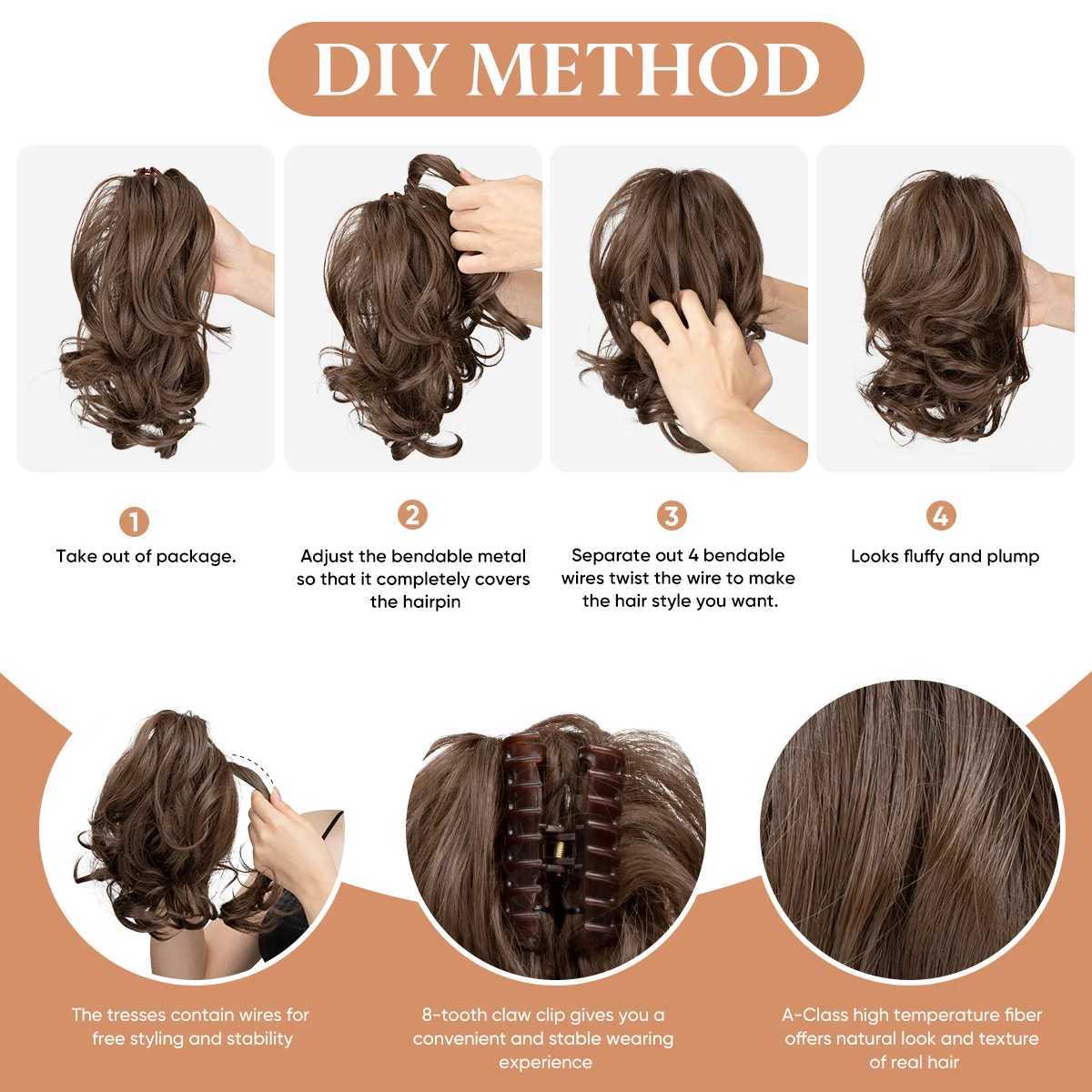 SARLA One Piece Premium Synthetic Diy Claw Clip In Ponytail Extensions Natural Hairpiece Hair Bun Fake Blonde False PigtailXJ241221