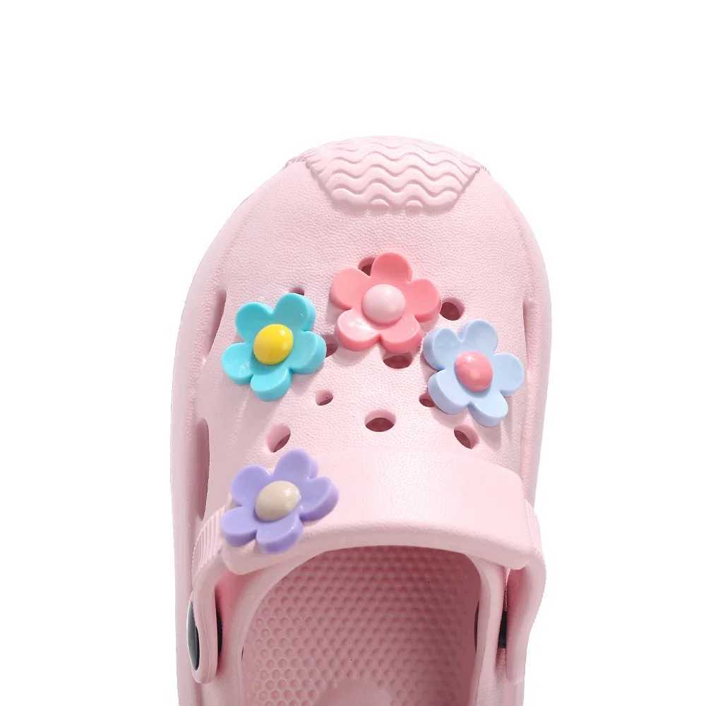 Sneakers New Flower Smooth Anti slip Sandals Summer Childrens Sandals Casual Soft PVC Beach Sandals Quick Drying Outdoor Shoes H241221