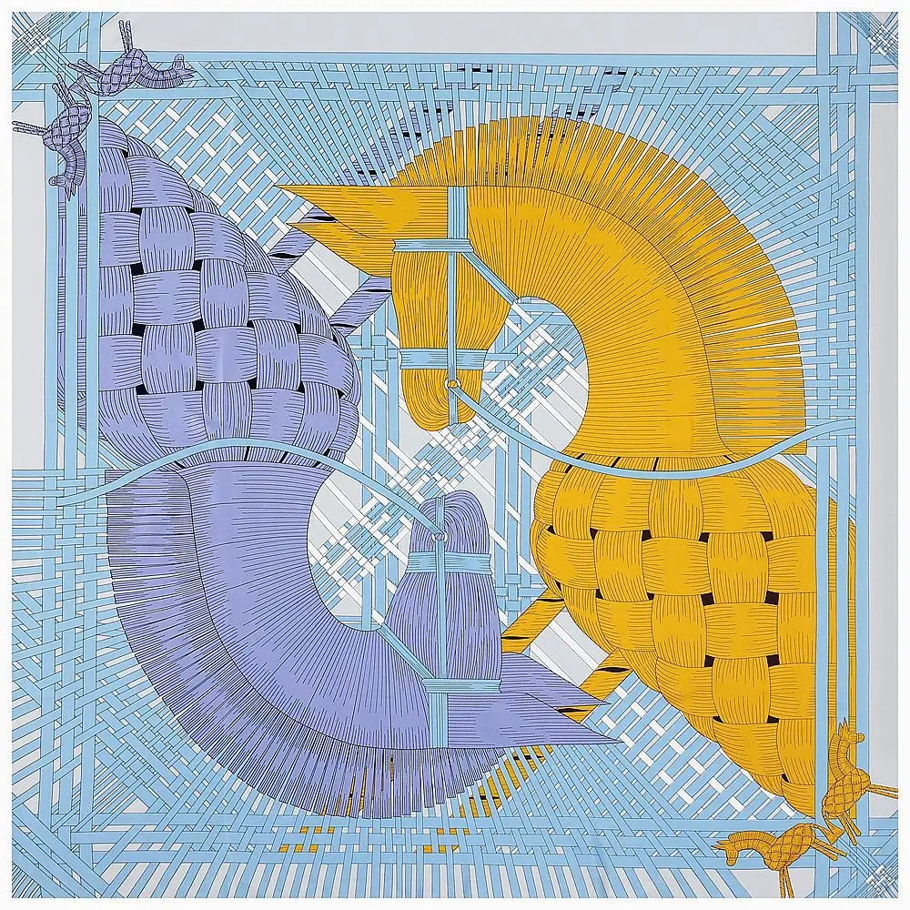POBING Silk Scarf Womens Horsehead Printed Stone Square Scarf Packaging Large Bandage Kerchie Headscarf Womens Silk Fountain 130CM 241219