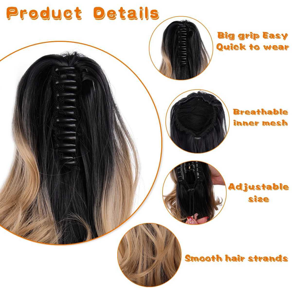12 inch curled edge detachable claw clip ponytail extension synthetic wave fluffy drawstring claw clip style ponytailXJ241221
