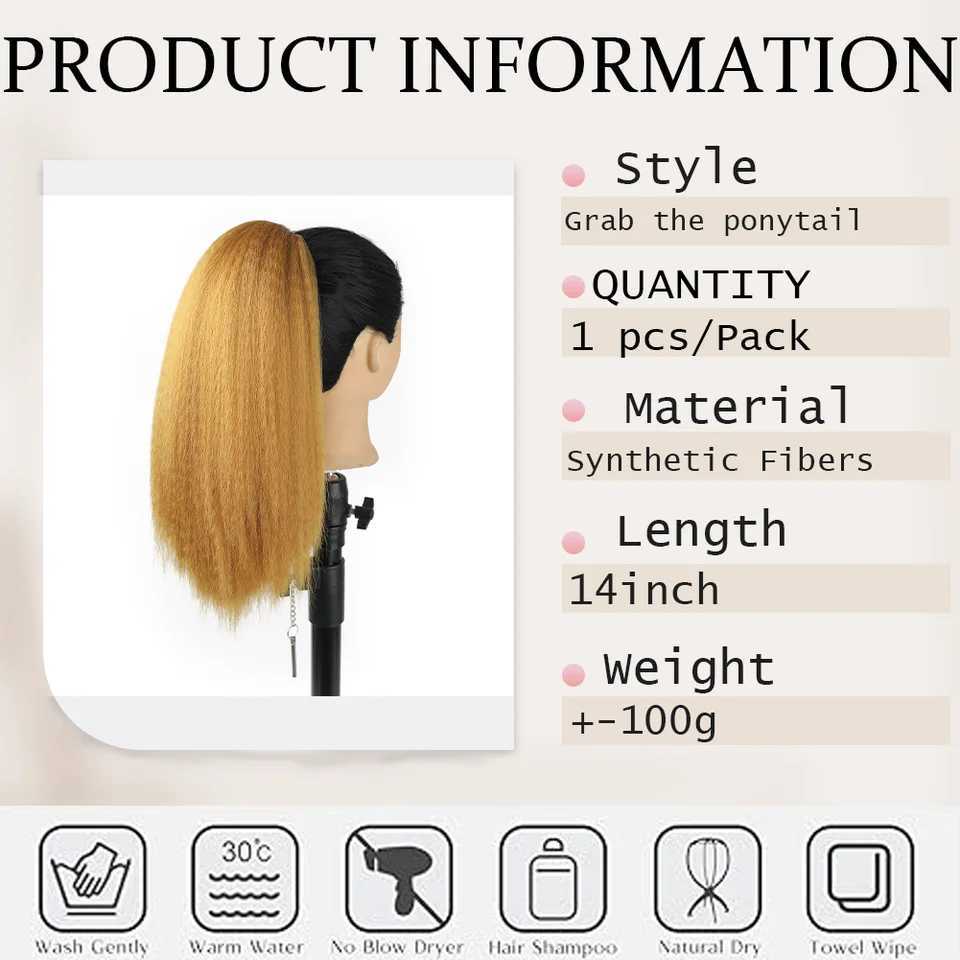 14 Inch Yaki Hair Extensions Claw Clip Ponytail Hair Extensions Synthetic Kinky Straight Extension Clip In Pony TailsXJ241221