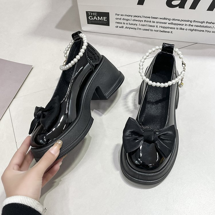 Mary Jane Ddmywed Single Women S Spring Summer New Fashion Sweet Bow Bottom Thick Heel Pearl Small Leather Shoes Chinese Brand F Ddmysaturn