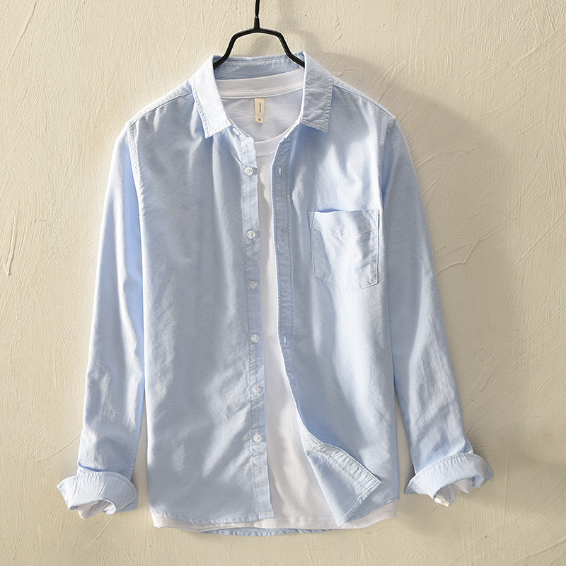M12202 Japanese simple long-sleeved Oxford shirt men's autumn large size loose cotton shirt