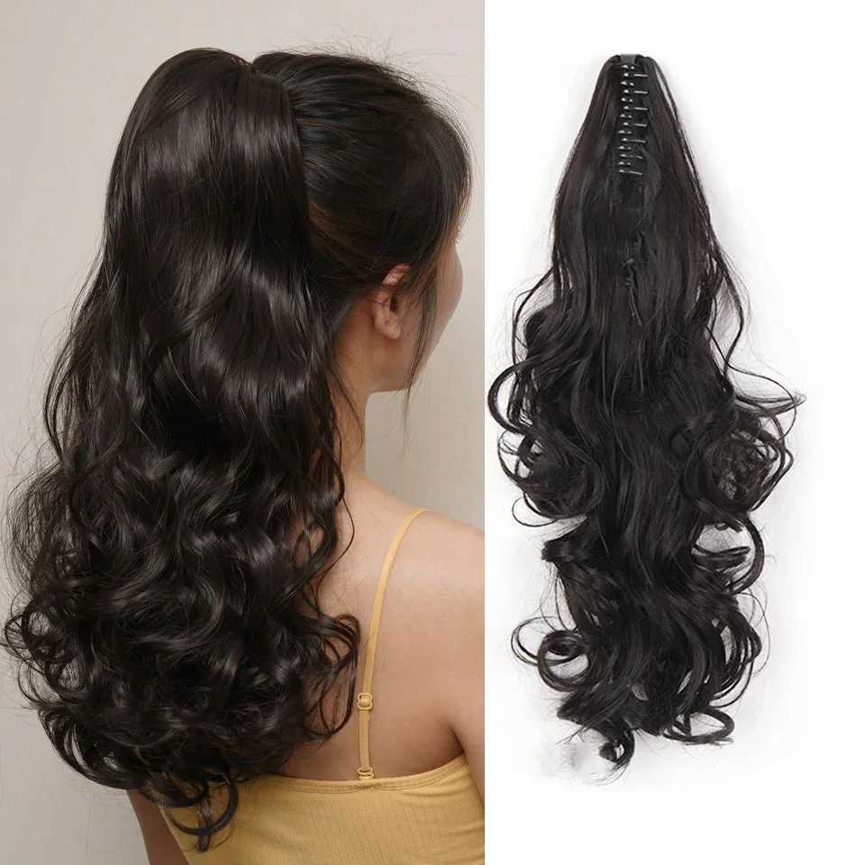 Short Wavy Synthetic Ponytail for Women Black Grey Ombre Claw Clip in Ponytail Hair Extensions Daily Use Party Fake HairpiecesXJ241221