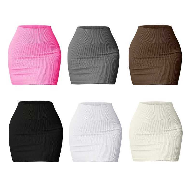 Womens Basic Elastic High Waist Bodycon Pencil Mini Skirt Casual Summer Ribbed Knit Short Skirt Fashion StreetwearXJ241221