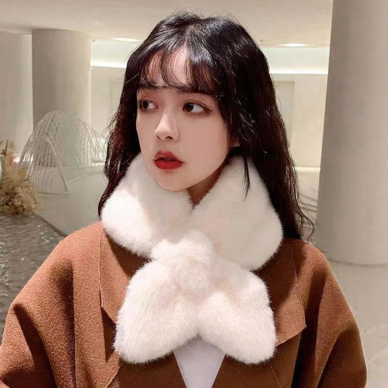Scarf for Women Korean Autumn and Winter Solid Color Warm Rex Rabbit Fur Scarf Fur Collar Scarf Thickened Collar 241220
