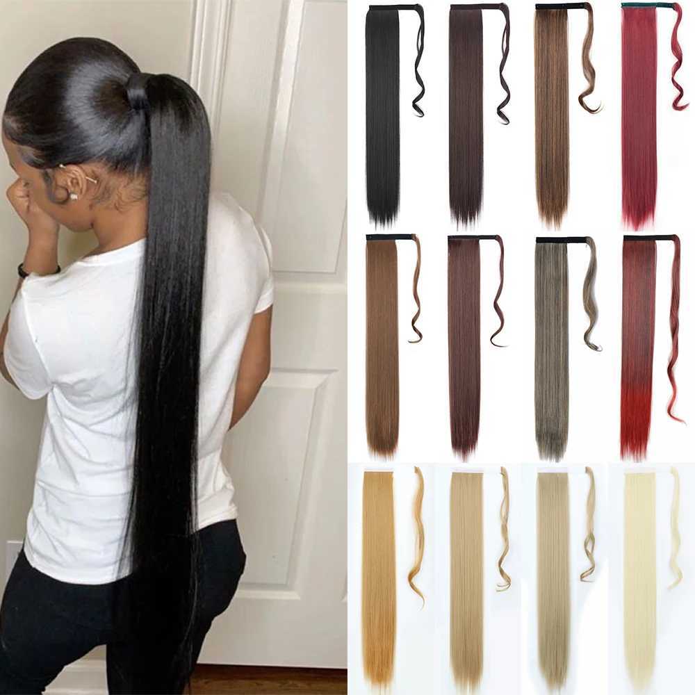 LISI GIRL Synthetic 2234 Long Straight Wrap Around Ponytail Clip in Hair Extensions Black Hairpiece HeadwearXJ241221