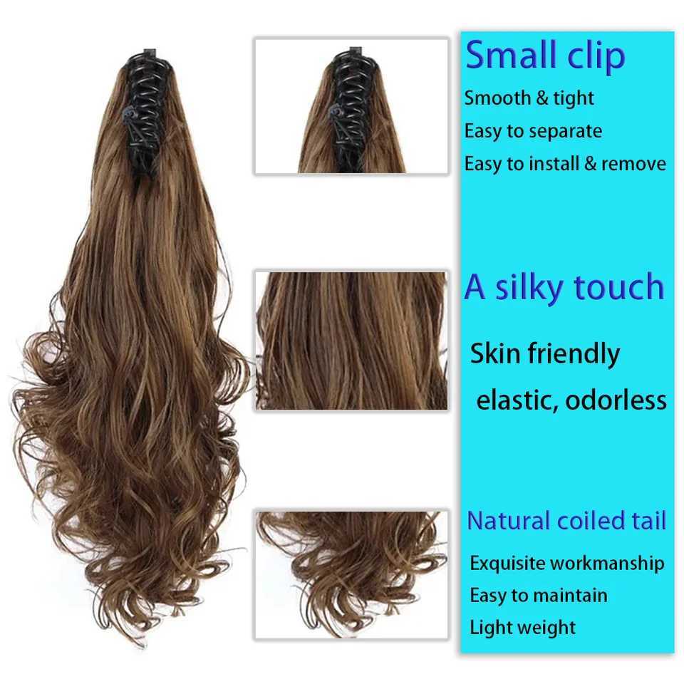 Short Wavy Synthetic Ponytail for Women Black Grey Ombre Claw Clip in Ponytail Hair Extensions Daily Use Party Fake HairpiecesXJ241221