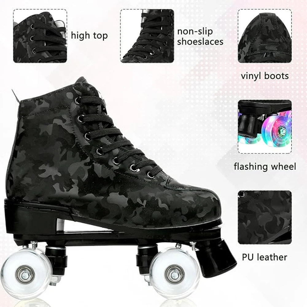 Outdoor Roller Skates Sports Double Row Skates Quad 4 Wheels Skating Women Flashing Roller Skates Shoes for Men Youth Boys Girls 241220