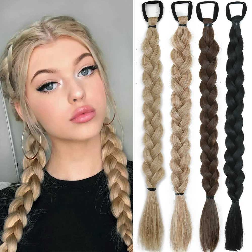 Synthetic Long Twist Braid Ponytail Extensions With Rubber Band 24 Inch Boxing Braided Hair Extensions For Women Daily UseXJ241221