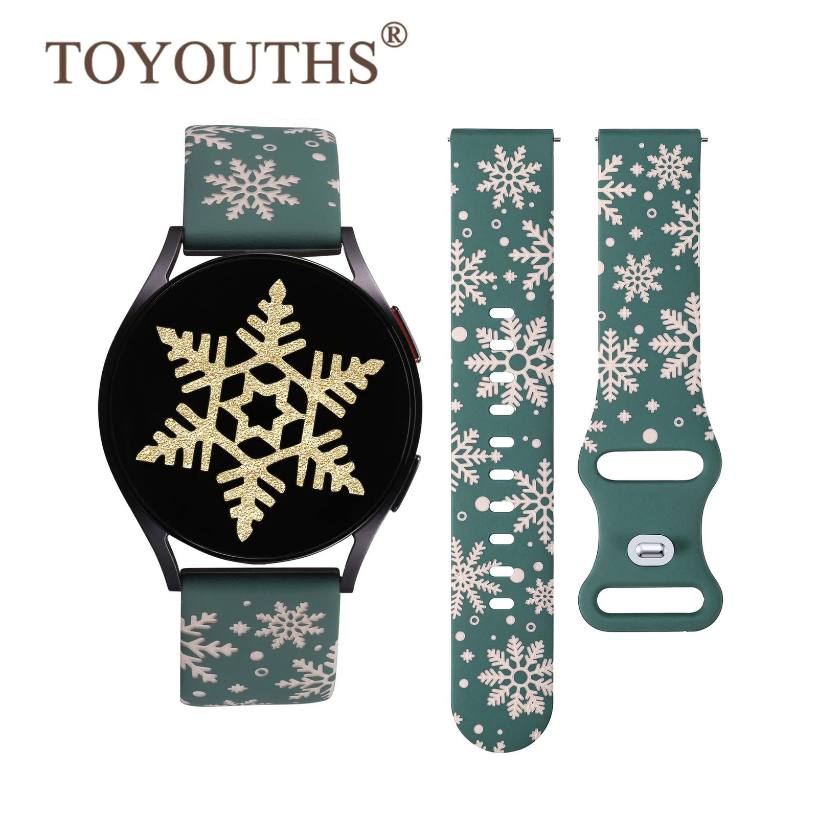 20mm Christmas Floral Engraved Band for Watch 7/FE/6/5/4 Silicone Strap for Watch 6 Classic/Watch 3/Active 241220