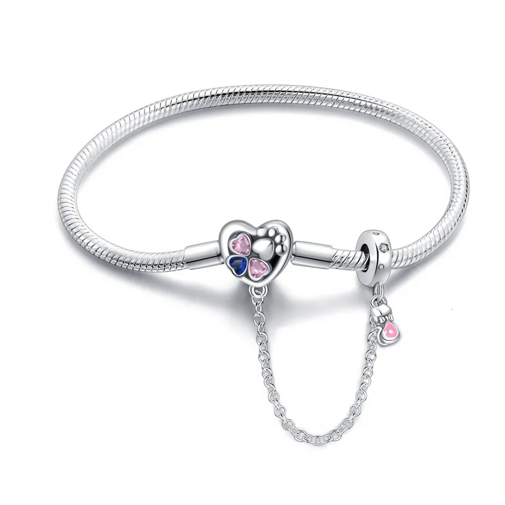 Cute 925 Sterling Silver Clover Love Cat Footprint Safety Chain Bracelet Womens Pet Party Jewelry Accessories 241214