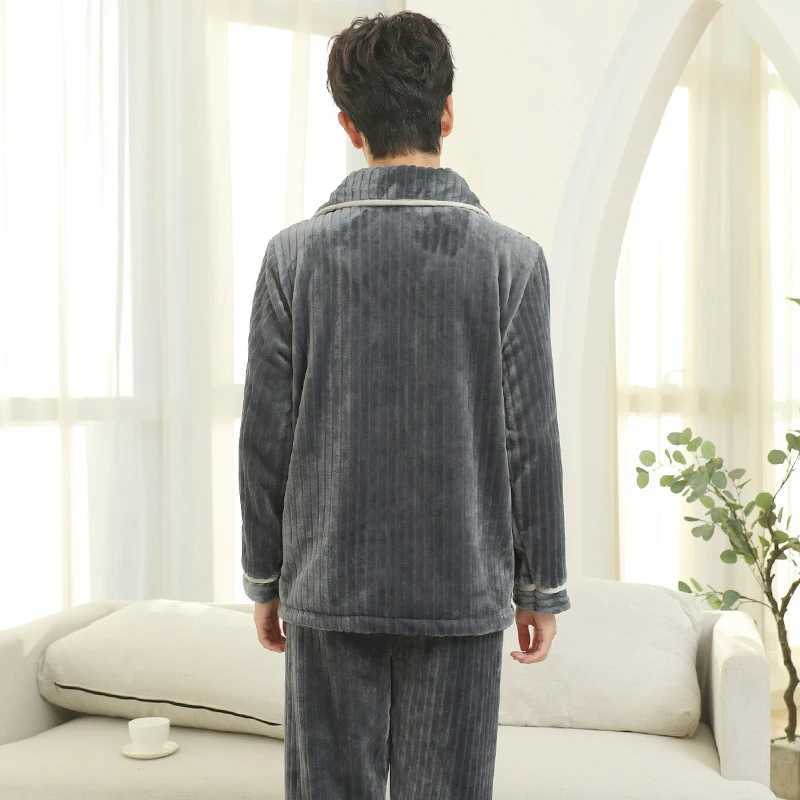 Mens Winter Thick Flannel Plus Plush Warm Sleepwear 3XL Casual and Comfortable High Quality Soft Slip Sleepwear Set Home Clothing W241221