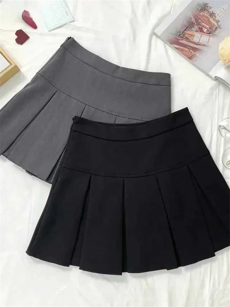 Vintage Gray Pleated Skirt Women Kaii High Waist Mini Skirts Korean Fashion School Uniform Harajuku Streetwear SpringXJ241221