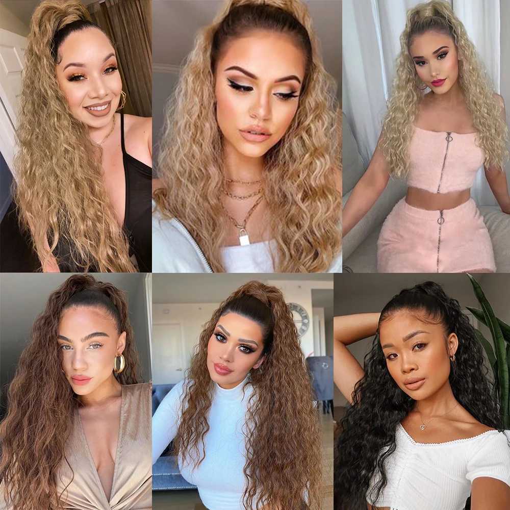 Synthetic 85cm Long Wavy Ponytail Clip In Hair Extensions Wrap Around Corn Wavy Horse Tail Hairpiece Fake Hair Piece For WomenXJ241221
