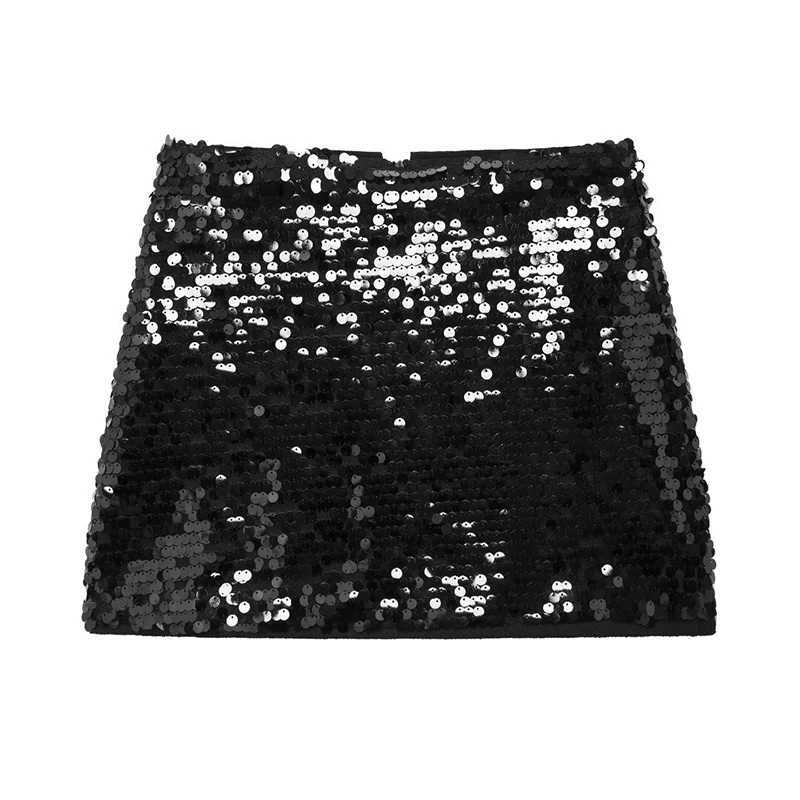 Willshela Women Fashion With Sequined Back Zipper Mini Skirt Vintage High Waist Fe Chic Lady SkirtsXJ241221