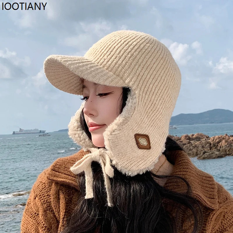 Winter plush thick warm Lei Feng hat outdoor windproof earmuffs knitted warm plush hat skiing bicycle antifreeze hat 241220