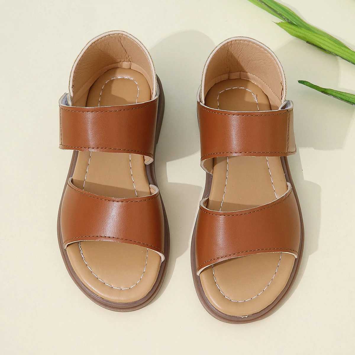 Sneakers Brown bag headlines with hollow PU Velcro design flat bottom cute fashionable sandals suitable for various summer festivals H241221