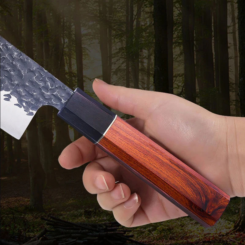 Japanese Kitchen Knife Hammer Chef Knife 90Cr18MoV Stainless Steel Tripterygium Knife for Cutting Salmon and Sushi Slices 241220