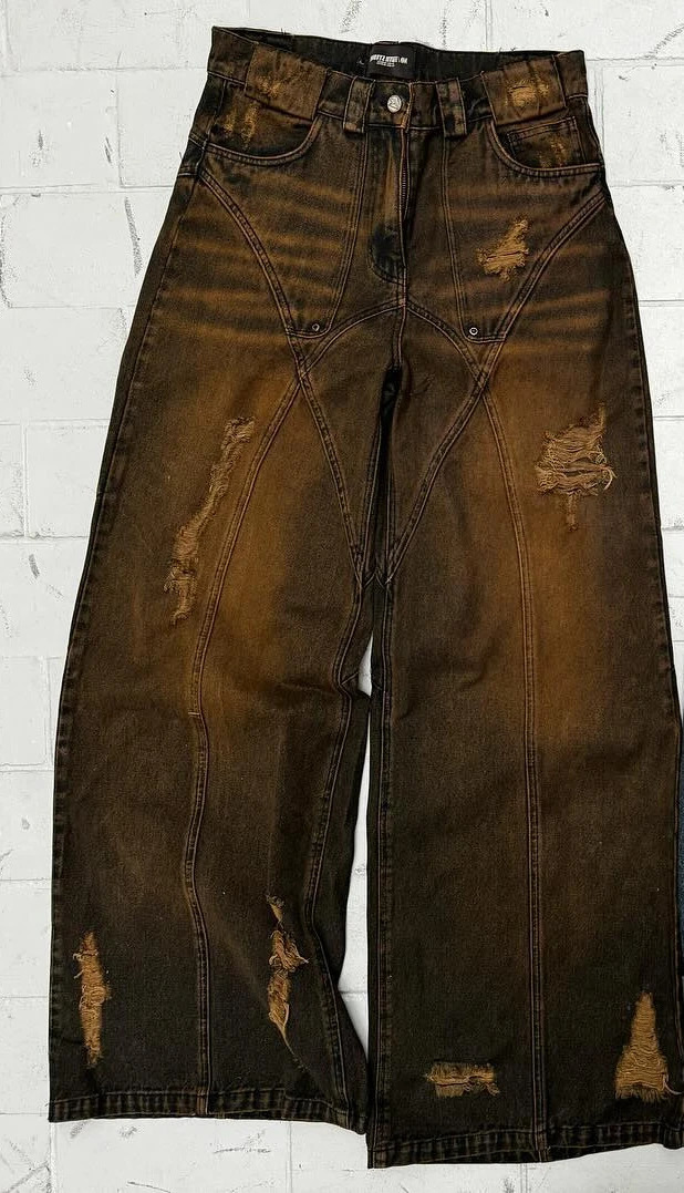 Vintage Washed Jeans Y2K Clothes Mens Womens Retro Ripped Torn Baggy Punk Rock Low Waist Wide Leg Trousers Streetwear 241218