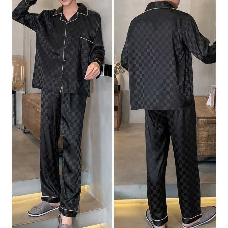 Boys Fashion Pajamas Mens 2024 Spring and Autumn Long sleeved Pants Pajamas Youth Thin Ice Silk Summer Casual Set Pajamas W241221