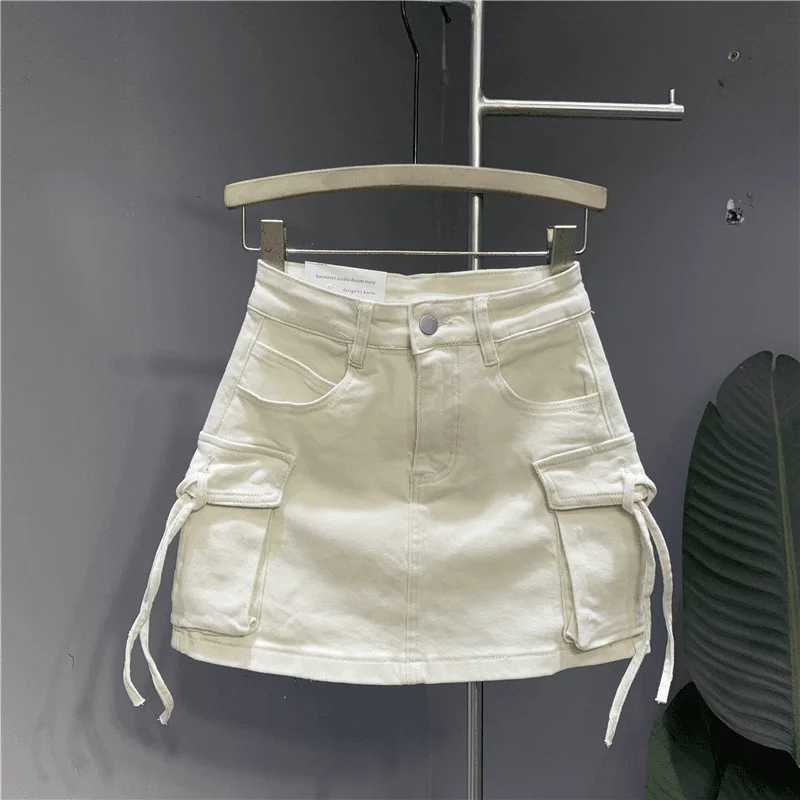 2024 New Fashion Three Dimensional Strap Pocket Wash High Tooling Denim Skirt Women Y2K Summer Vintage Casual Joker A SkirtXJ241221