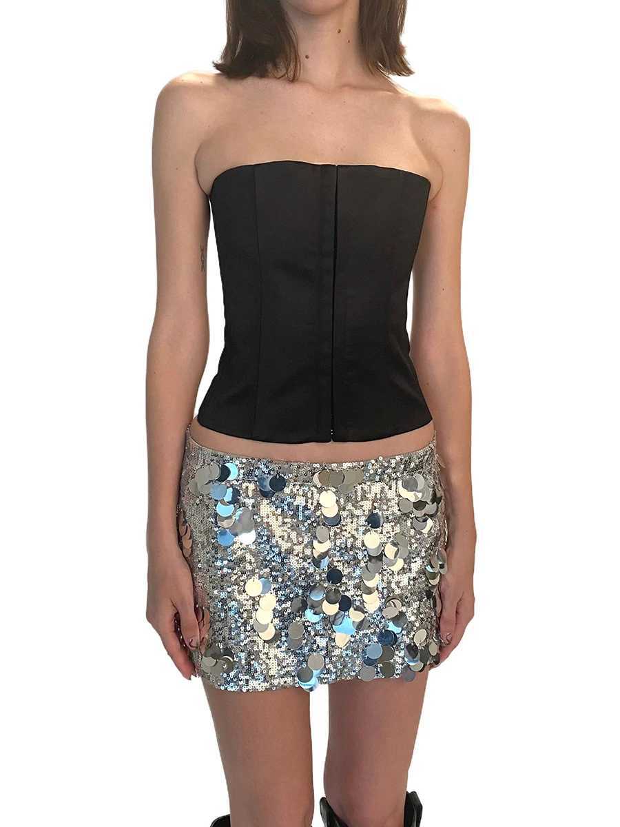 Womens Sexy Sequin Skirts Sparkle Bodycon Mini Skirts Shiny Glitter Short Wrap Skirt Sexy Night Out Club Party Skirts Y2kXJ241221