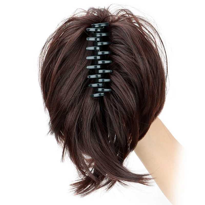 Synthetic Short Straight 8Inch Claw Clip in Ponytail Hair Extension Blonde Black Hairpiece for WomenXJ241221