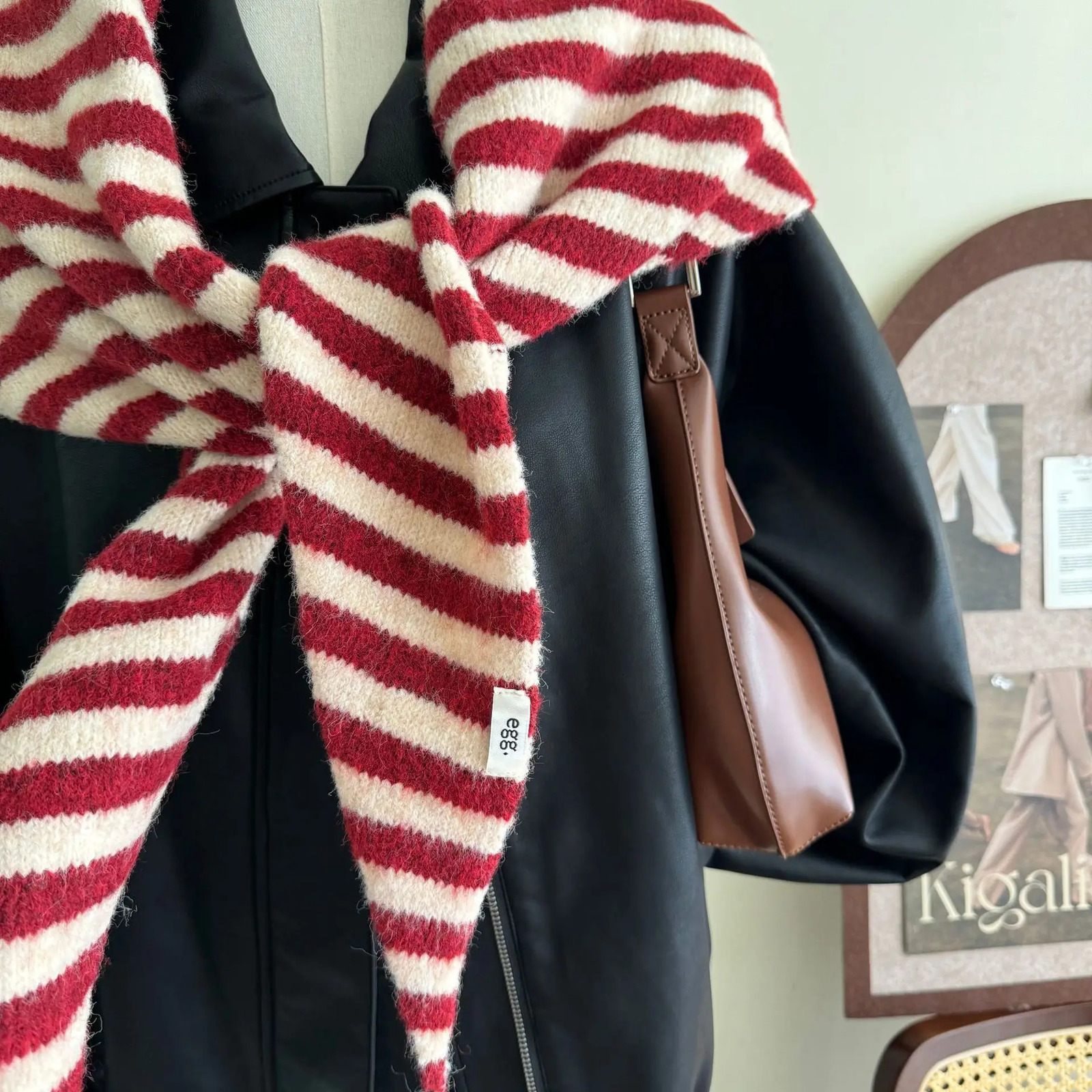 Women Fashion in Triangle Shawl Wool Blend Knitted Striped Scarf Autumn Winter Outer Waistcoat Warm Neck Wraps Big Size 241220