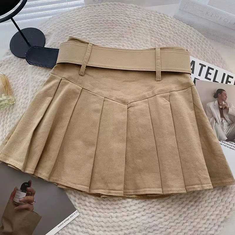 Xpqbb Summer Pleated Skirt Women Korean Fashion with Belt Mini Skirts Girl Kaii High Waist School Uniform A-Line Short SkirtsXJ241221