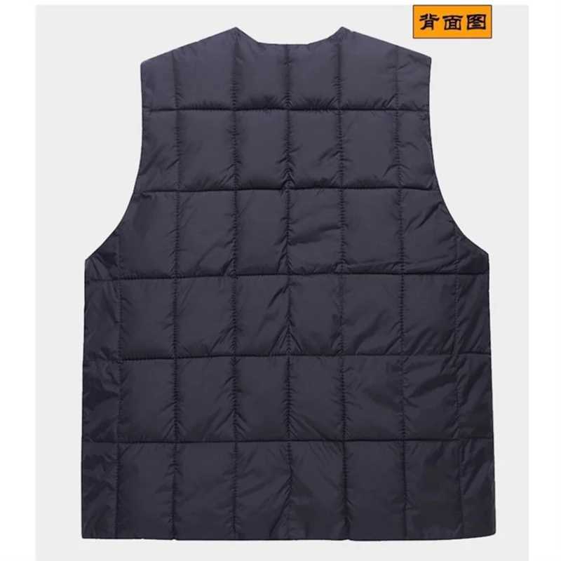 Mens Down Vest Jacket Winter Warm Sleeveless Tops Thickened Wear-resistant Zipper Coat Solid Lattice V-neck Loose VestsXJ241221