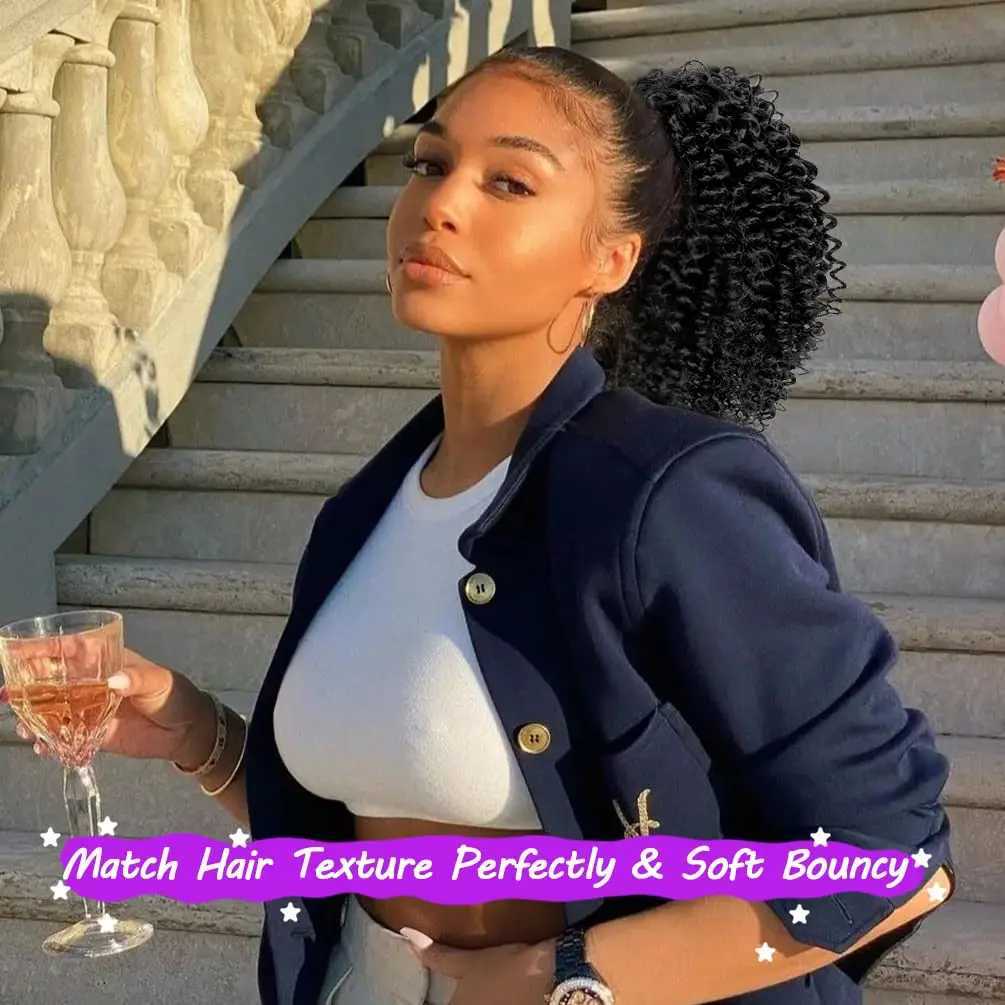 Synthetic Drawstring Curly Ponytail Extension for African Women Short Afro Kinky Ponytail Extension For Black WomenXJ241221