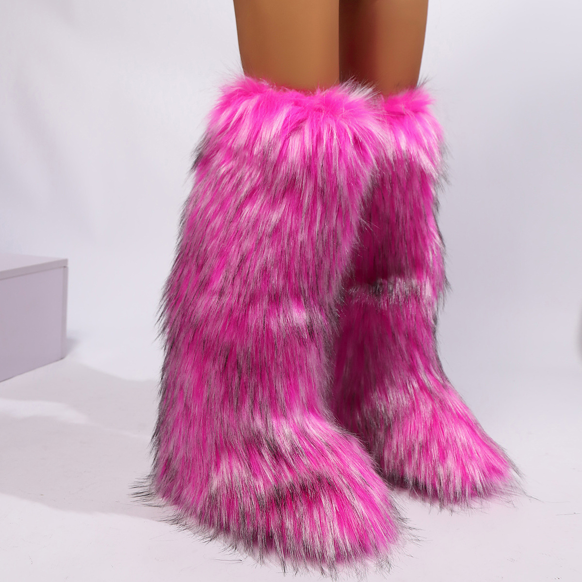 Furry warm boots 2025 Europe and the United States new tall net red trend knee-length leather boots thickened large size non-slip furry snow boots sup