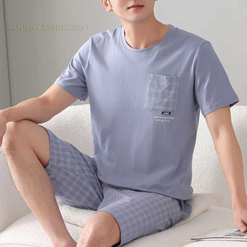 Summer Plus 7XL Knitted Pjs Short sleeved Mens Pajama Set Mens Pajama Plain Casual Wear W241221